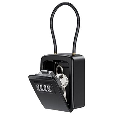 Imagem de NEWEST Key Lock Box, Safe Lock Box para chaves com algema removível, 4 dígitos Combinação de caixas de fechadura à prova d'água, 5 chaves de capacidade de armazenamento de chaves para casa, armazém, interior e exterior