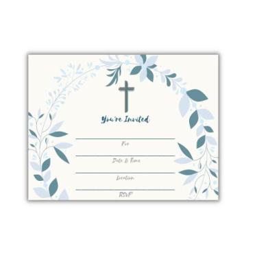 Imagem de Elcer 25 Religious Invitations - Boys or Girls - Fill in Blank Cards Invites - Baptism, Confirmation, Holy Communion, Christening, Reconciliation, Baby Dedication with envelopes, 5x7 inches