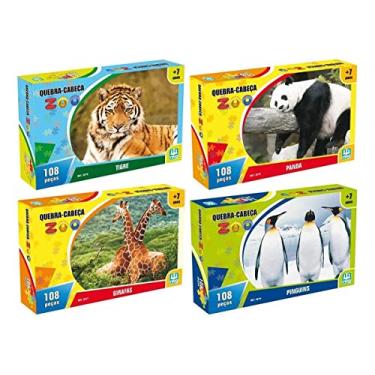Imagem de Kit 4 Quebra-Cabeças Educativos Zoo Animais Bichos 108 Peças