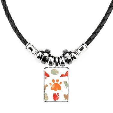 Imagem de DIYthinker Colar com pegada de família de gatos fofo, joia com pingente de corda de couro
