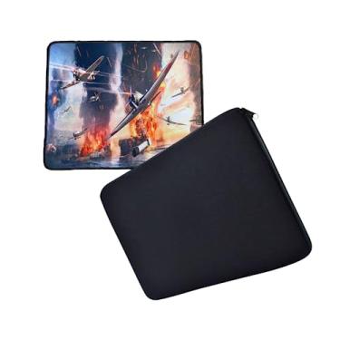 Imagem de Capa luva preta para notebook 17" polegadas e mouse pad base antiderrapante com bordas costuradas 32 x 24 cm Kit