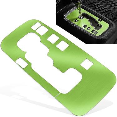 Imagem de Capa de quadro de engrenagem de guarnição capa de caixa de câmbio para Jeep Wrangler 2012-2018 JK JKU Sport Sahara Freedom Rubicon Unlimited Capa de painel de mudança de marchas guarnição acessórios de decoração de interiores alumínio (verde)