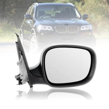 Imagem de DanVard Conjunto de espelho retrovisor lateral do passageiro compatível com BMW X3 2011-2014, retrovisores externos traseiros direito preto com vidro elétrico dobrável aquecido