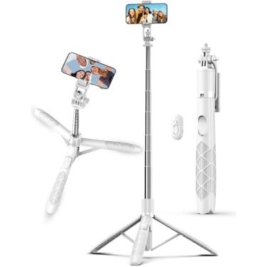 Imagem de SelfieShow: Tripé de Selfie para Celular de 71 Polegadas, com Controle Remoto, Ajustável Extra Alto, Leve e Portátil, Compatível com iPhone 15/14/13 Pro Max, Gopro, Android, DJI (Branco)
