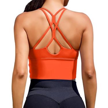 Imagem de XUNYU Sutiãs esportivos femininos longline fitness cropped regata academia camiseta alças cruzadas yoga treino corrida camisas, Laranja, G