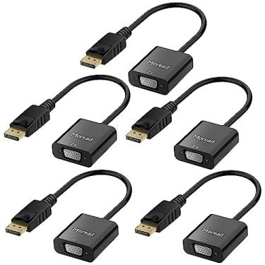 Imagem de Moread Adaptador DisplayPort (DP) para VGA, pacote com 5, DisplayPort banhado a ouro para adaptador VGA (macho para fêmea) compatível com computador, desktop, laptop, PC, monitor, projetor, HDTV - Preto