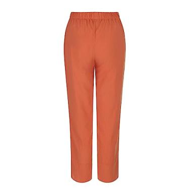 Imagem de Calça capri feminina de linho casual de verão calça cropped leve calça palazzo larga macia calça com bolsos, #A5-laranja, GG
