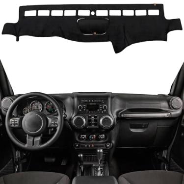 Imagem de KEYOOG Capa de painel de flanela antiderrapante tapete de painel de carro adequado para Jeep Wrangler 2007-2017 protetor protetor de proteção solar antiderrapante tapete protetor solar - serve apenas para Mfr Body Code: JK