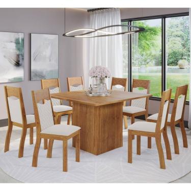 Imagem de Mesa de Jantar Quadrada Gabbana Com 8 Cadeiras Pietra Cobre/Veludo Marfim - Casa Giulia