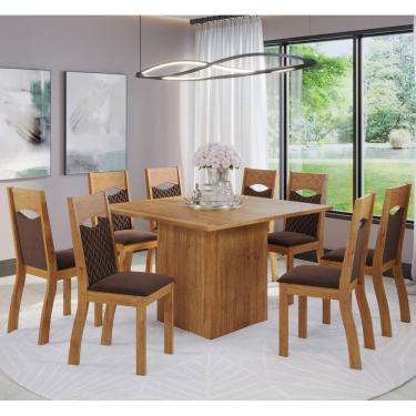 Imagem de Mesa de Jantar Quadrada Gabbana Com 8 Cadeiras Pietra Cobre/Veludo Bombom - Casa Giulia