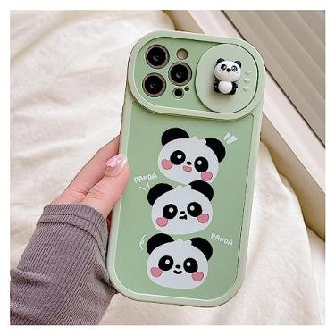 Imagem de Super protetora, capa de telefone panda Kawaii fofa para iPhone 14 Plus, capa de desenho animado verde com protetor de lente de câmera