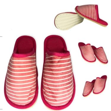 Imagem de Pantufa Feminina Tam. 40/41 Chinelo Para Dormir Quarto casa Macio Confortável Flexível e Aquecida infantil adulto Masculina Listras Rosa