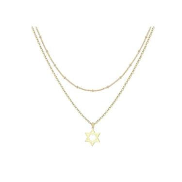 Imagem de Modpide Gargantilha de aço inoxidável com estrela de Davi e colar feminino judeu, Aço inoxidável, Sem Pedra Preciosa