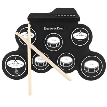 Imagem de Conjunto de Bateria Eletrônica Portátil Com 7 Pads, 5 Afinações, 8 Músicas de Demonstração, 3 Ritmos Roll Up USB Practice Pad para Aspirantes a Músicos
