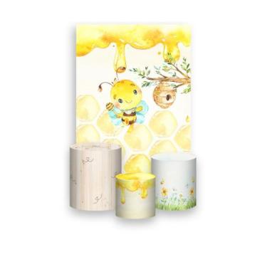 Imagem de Painel De Festa Vertical 1,50 x 2,20 + Trio De Capas Cilindro - Abelhi