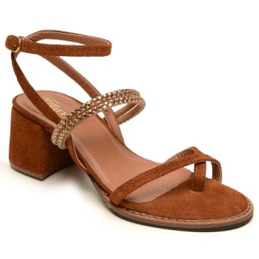 Imagem de Sandália Feminina em Couro Tiras Strass Ferrugem Veronica 233 (Marrom, BR, Adulto, Numérico, 35)