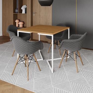 Imagem de Jogo de Mesa Industrial Base Branca Tampo Quadrado 90cm Canela com 4 P