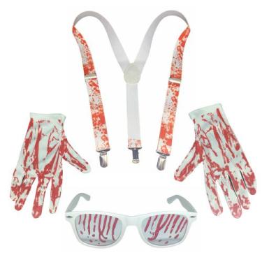 Imagem de Fantasia Adulto Halloween 3 Peças Acessórios D Terror Sangue - Em Fant