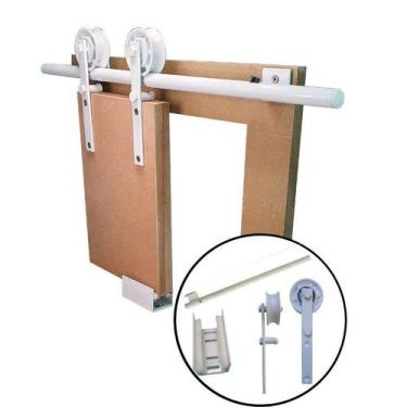 Imagem de Kit p/ Porta Celeiro 2 Roldanas Aparente - Tubular  2,00 M - Branco - 