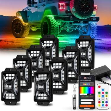 Imagem de 8 pods luzes de rock RGB de cinco lados para caminhões Jeep UTV SUV ATV carrinho de golfe, aplicativo de várias cores de perseguição/controle remoto, luzes LED de rock com modo de música, kits de
