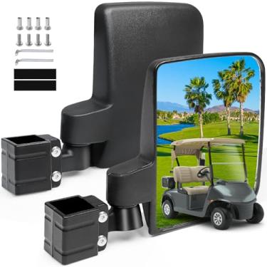 Imagem de Cartalia Espelhos laterais de carrinho de golfe sem perfuração, espelho retrovisor universal dobrável para trilho quadrado de 1,9 a 3,1 cm, serve para EZGO Club Car Yamaha, rotação de 180 graus,