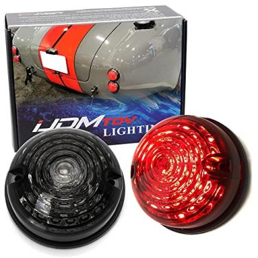 Imagem de iJDMTOY 12 V 70 mm forma de cúpula redonda montagem embutida lente fumada vermelho brilhante LED lanterna traseira/freio, lâmpadas de seta, compatível com carro clássico 50s 60s caravana caminhão,