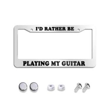 Imagem de EFAWIPA I'd Rather BE Playing My Guitar License Plate Vanity Plates for Cars, Novidade Placa Frontal para Carro 30 x 15 cm