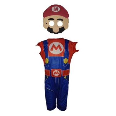 Imagem de Fantasia Roupa Infantil Mario Com Máscara - Bililika, Vermelho, PP