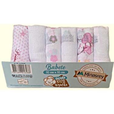Imagem de Kit Pano de boca 6un (Babete) 32x32cm 100% algodão MinasRey Carícia - 