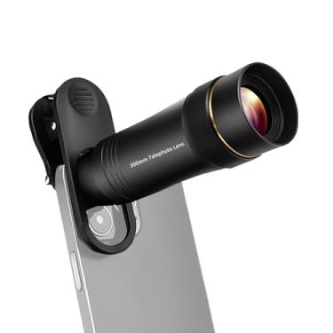 Imagem de Andoer Lente teleobjetiva de telefone de 300 mm para lente de zoom inteligente 10X com clipe de lente universal bolsa de armazenamento de pano de limpeza para caminhadas, acampamento, observação da
