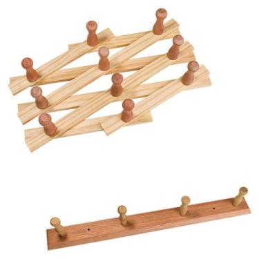 Imagem de Kit 2 Cabide sanfonado de madeira 10 pinos e 4 pinos, parede - Edal