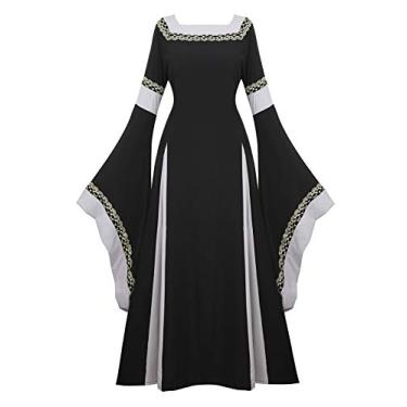 Imagem de Vestido medieval irlandês renascentista fantasia retrô vestido fantasias cosplay vestido longo elegante, Preto, XX-Large