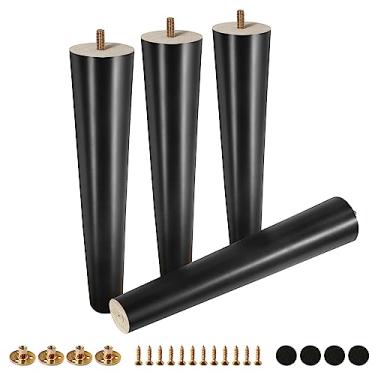Imagem de FoDau770 Pernas de móveis de madeira de borracha preta, 30,5 cm, pés de madeira afunilados retos de meados do século, conjunto de 4, pés de móveis UNC de 5/40.6 cm para armário, sofá, cômoda, cadeira