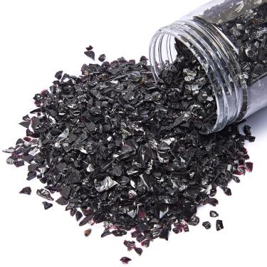Imagem de TWINKLING Brilho de vidro triturado de alto brilho, vidro quebrado, vidro de fogo, lascas de pedras preciosas de vidro para fogueira, arte de resina DIY, artesanato epóxi, pintura de geodo, decoração de jardim de aquário, 6-9 mm (370 g/13 oz.) (preto)