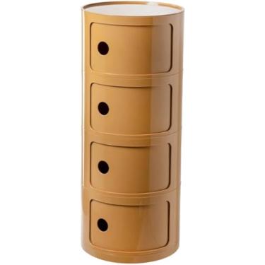 Imagem de Mesa de cabeceira redonda de plástico de 2/3/4 níveis de armazenamento com gavetas e porta deslizante armário de cabeceira moderno nórdico para quarto, C, 32 x 76 cm