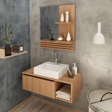 Imagem de Kit Completo Lavabo com Cuba e Espelho Amêndoa Tecno Mobili