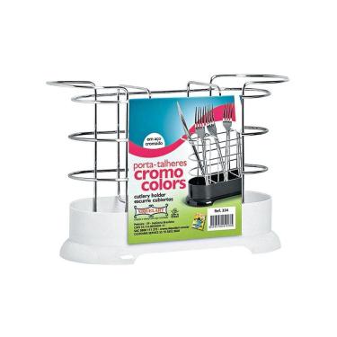Imagem de Porta Talheres Mestre Cuca Aço Cromado Base Branca 3 Repartições - Niquelart