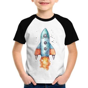 Imagem de Camiseta Raglan Infantil Foguete - Foca na Moda, Branco, Preto, 2