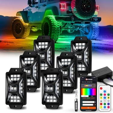 Imagem de 6 pods luzes de rock RGB de cinco lados para caminhões Jeep UTV SUV ATV carrinho de golfe, aplicativo de várias cores de perseguição/controle remoto, luzes LED de rock com modo de música, kits de