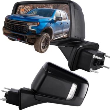 Imagem de Espelho lateral esquerdo do motorista compatível com Chevy Silverado 1500 2019-2024 vidro elétrico aquecido manual dobrável seta detecção de ponto cego eletrônico 7 pinos #GM1320680