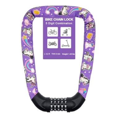 Imagem de NDakter Cadeado de corrente de bicicleta, combinação de 5 dígitos, trava de corrente de bicicleta resistente anti-roubo, trava de segurança reinicializável de 2,62/3,2/4,27/5/6 pés de comprimento para