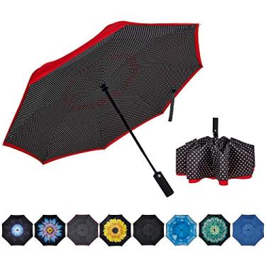 Imagem de Guarda-chuva invertido NOORNY de camada dupla com reserva automática dobrável à prova de vento proteção UV para chuva carro viagem ao ar livre homens e mulheres, 3.Red Dot