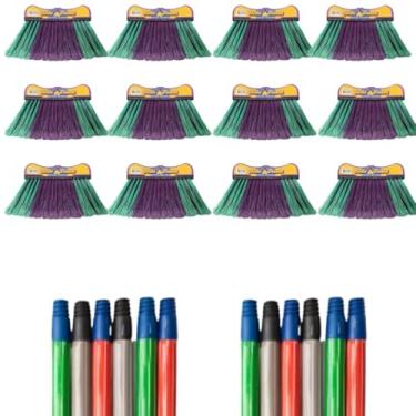 Imagem de Bella Donna Kit com 12 Vassouras de Cerdas Duplas, Verde e Roxo, Sem Cabo