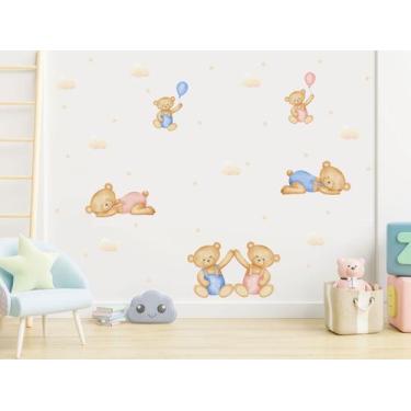 Imagem de Adesivo de Parede Ursinhos Balão Nuvem Quarto de Gêmeos - Adesivos Kig