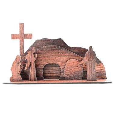 Imagem de Healthy Floyds Cena de Páscoa de tumba vazia ressuscitada – Decoração de cruz de ressurreição de madeira para bandeja em camadas, exibição de presépio de Páscoa religiosa, decoração de mesa e