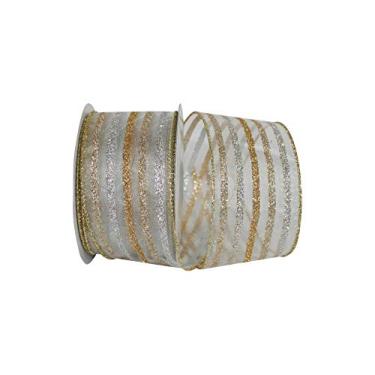 Imagem de Reliant Ribbon Fita de borda fina com fio, 5,8 cm x 18,8 m, dourada/prata