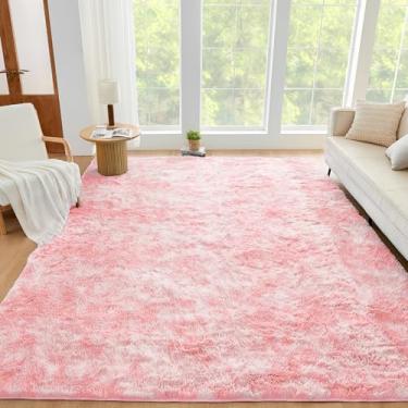 Imagem de Litanika Tapete felpudo fofo de pele sintética de 20 x 25 cm para sala de estar e quarto, tapete de pelúcia alta branco e rosa macio felpudo de cabeceira para quarto de jogos, antiderrapante, moderno