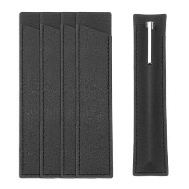 Imagem de PATIKIL Estojo de couro para caneta-tinteiro individual, feito à mão, 5 unidades, porta-canetas-tinteiro para lápis, caneta esferográfica de toque, capa dura, cadernos, preto