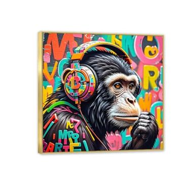 Imagem de Macaco gorila animal pintura inspiradora imagens pôsteres impressões arte colorido grafite DJ chimpanzé imagens banksy arte de parede para sala de estar escritório decoração de parede 40x40 cm