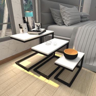 Imagem de Mesa De Cabeceira Industrial Branca Off White Canto Quarto Cabeceira Mesinha Cabeçeira Cabiceira